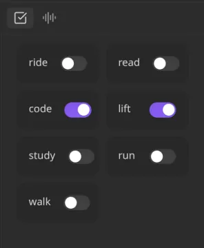 Kikijiki Habit Tracker panel with configurable daily habit toggles